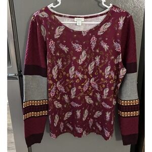 Sundance Sharrar Top Long Statement Sleeves Paisley Pink Women's Large Boho EUC